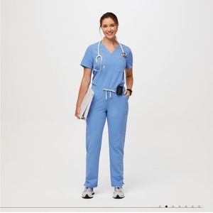 Figs scrubs- Catarina One Pocket Scrub Top and Yola Pants in Ceil Blue